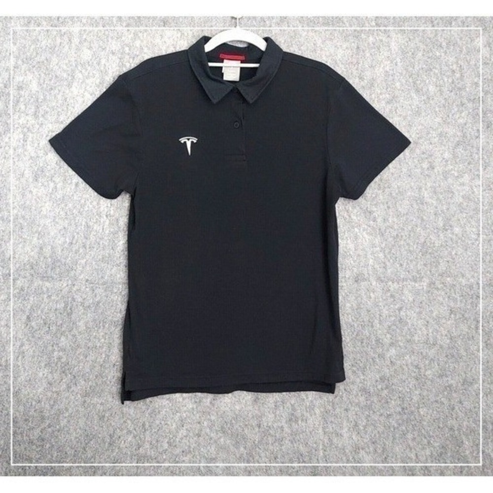Tesla Polo Men M Black Performance Golf Business Casual Embroidered Stretch‎